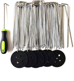 50 PCS 6 Inches Galvanized Landscape Staples, 50 PCS Gaskets and 1 Pick Hook, Heavy Duty Anti-Rust Garden Stakes for Weeds Barrier Sod Fabric Decorations Ground Cover