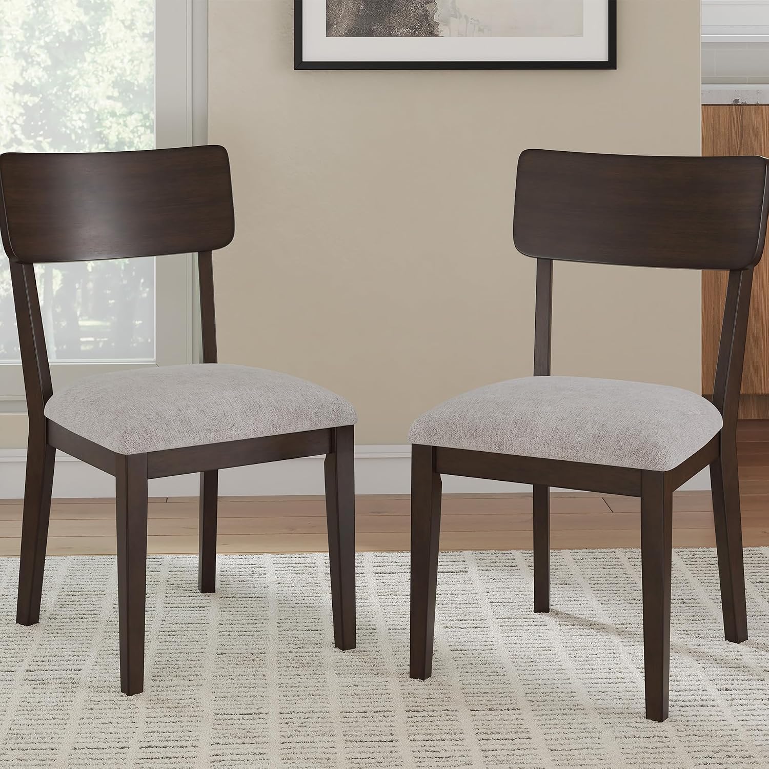 Signature Design by Ashley Favelon Upholstered Wood Dining Chairs, Set of 2 | Mid-century modern curved backrest, Foam cushioned seat, Merlot finish solid wood frame, Casual dining room use