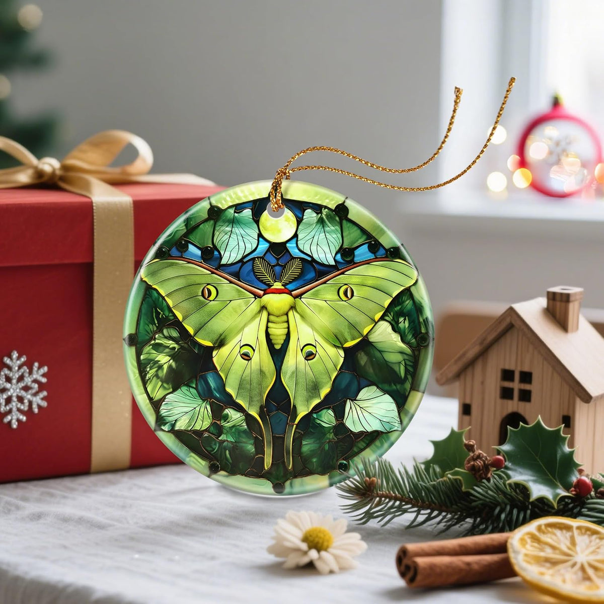 Christmas Ornament, Christmas Decoration, Ceramic-Style Luna Moth Ornament, Heirloom Keepsakes, Holiday Ornaments, Holiday Presents, Unique Xmas Gifts, Gift Exchange Ornaments, Gift Idea