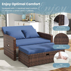 Amopatio Wicker Outdoor Daybed, Outdoor Loveseat with Storage Ottoman, Rattan Patio Daybed, Patio Loveseat with 4-Level Adjustable Backrest & Folding Tray, for Yard, Balcony, Porch, Poolside, Blue