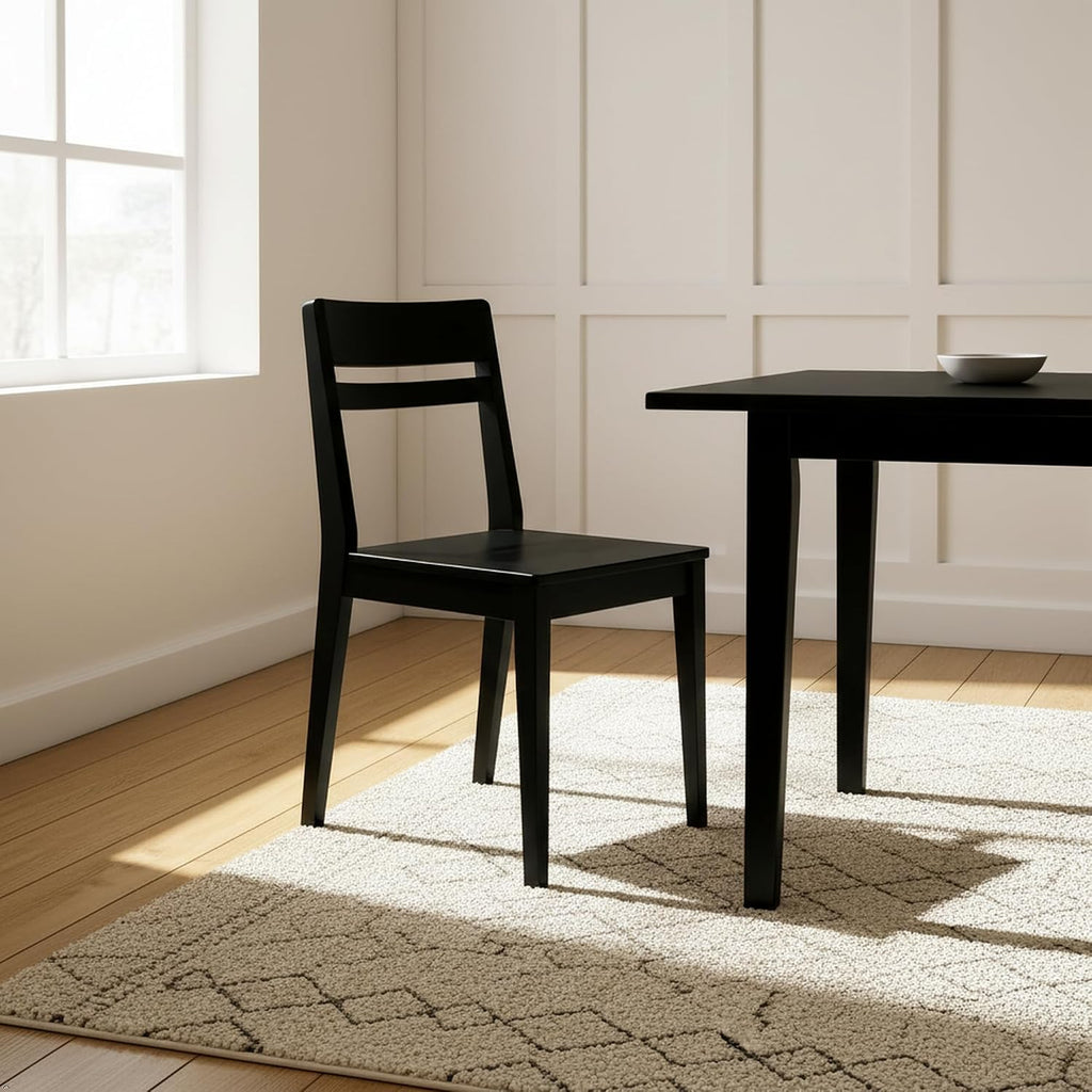 Grain & Grove Crew Dining Chair, Set of 2, Solid Rubberwood Frame, Engineered Wood Seat, Comfortable Backrest, Easy Assembly, Durable Wooden Kitchen & Dining Room Chair, Black