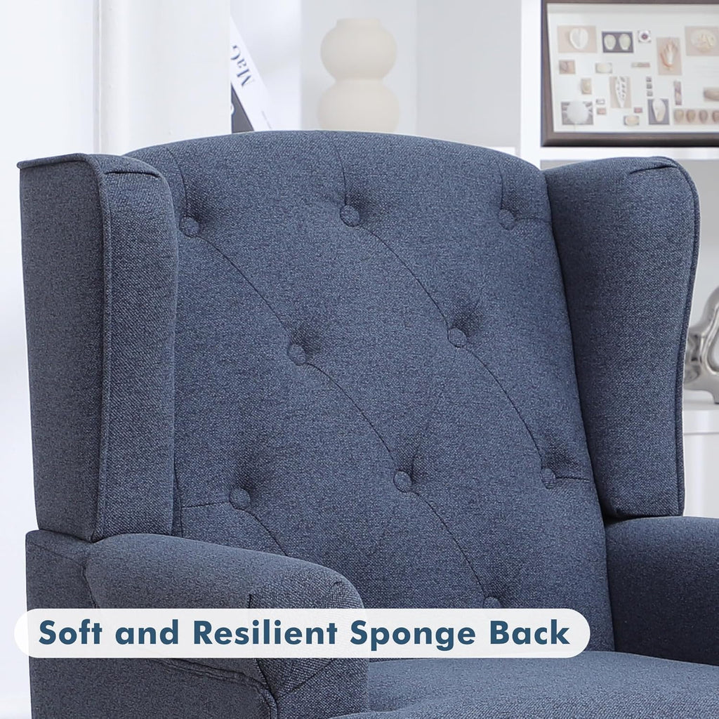 Accent Chair Set of 2, Mid Century Modern Fabric Wingback Chair, Upholstered Armchair with High Back and Vintage Legs, Comfy Single Sofa Side Reading Chair for Living Room Bedroom, Blue