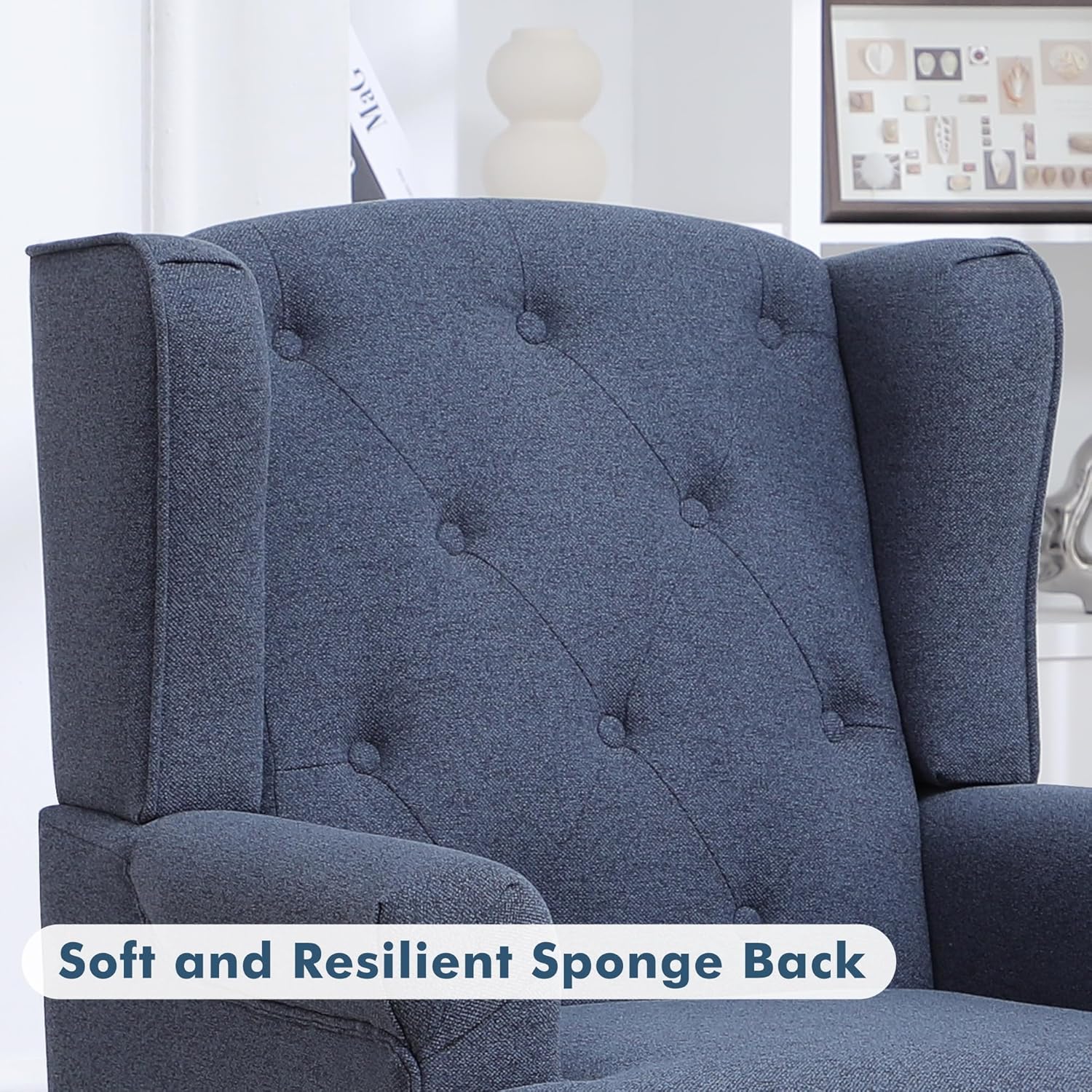 Accent Chair Set of 2, Mid Century Modern Fabric Wingback Chair, Upholstered Armchair with High Back and Vintage Legs, Comfy Single Sofa Side Reading Chair for Living Room Bedroom, Blue