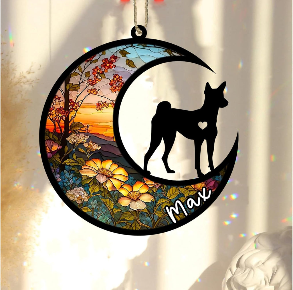 Personalized Dog Memorial, Custom Name Basenji Dog Christmas Ornament with Name, Custom Breeds, Pet Loss Light Catcher, Gifts for Lovers Loss of Pet Sympathy on Mothers Day Christmas