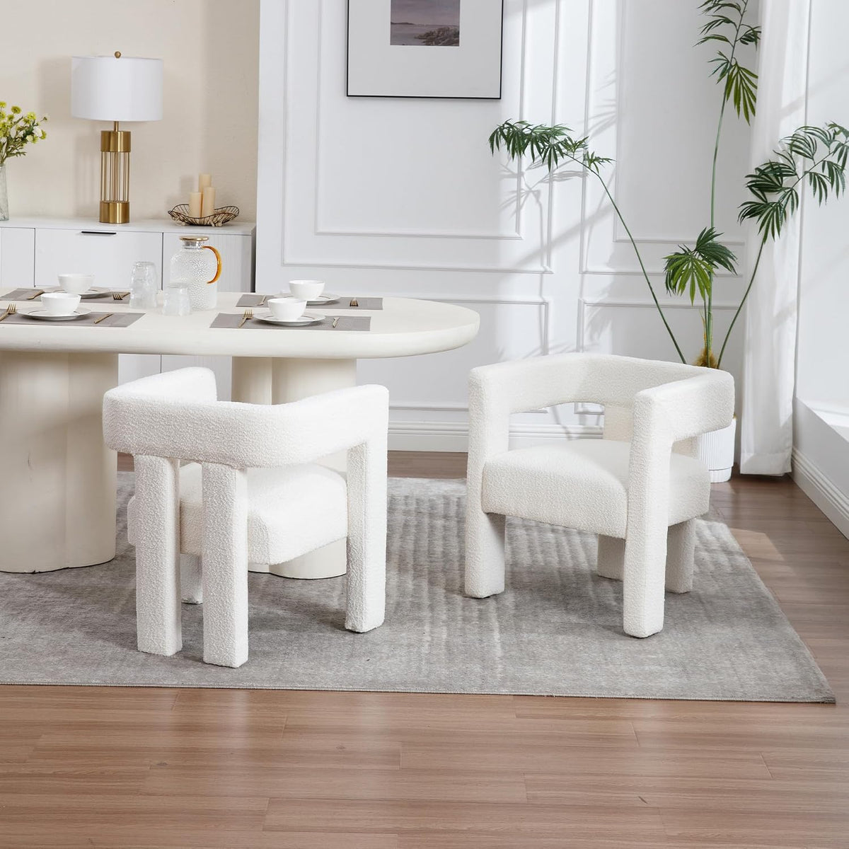Tmsan Boucle Accent Chairs Set of 2, Modern Barrel Dining Chairs, Sherpa Armchair Comfy Upholstered Side Chair for Living Room Kitchen Reception (Beige, Set of 2)