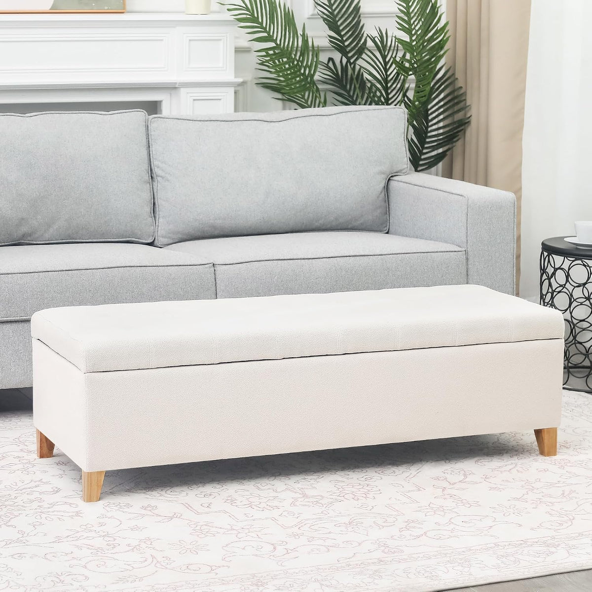 Asense Storage Ottoman Bench with Hinged Lid, Ottoman with Storage Footstool for Living Room & Entryway, End of Bed Bench for Bedroom