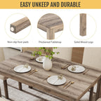Zevemomo 6-Piece Solid Wood Dining Table Set, Including 1 Dining Table, 4 Upholstered Chairs and 1 Bench, Dining Table Sets for 6, Wooden Legs Table Set for Dining Room, Kitchen, Brown