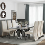 AUZ Modern White Leather Dining Chairs with Silver Mirrored Legs, Set of 2 | White Upholstered Leather Kitchen Room Chairs, High Back with Nailhead Trim, Polished Chrome Stainless Steel Legs