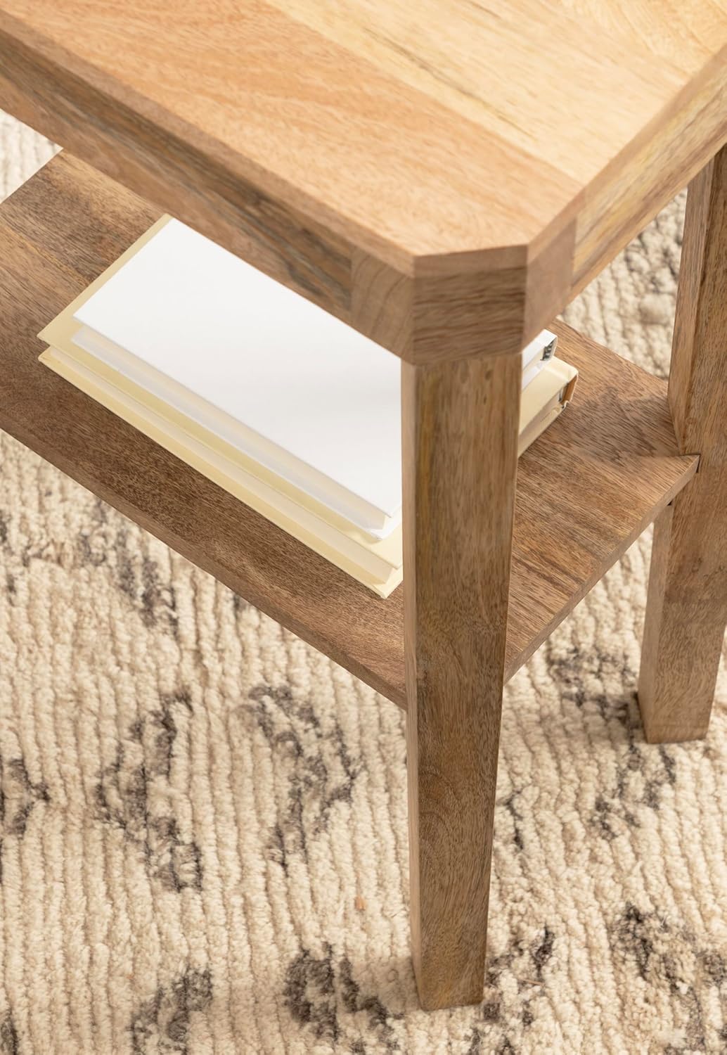 Kate and Laurel Talcott Modern Narrow Rectangle Wood Side Table, 16 x 10 x 25, Natural Wood, Transitional Decorative Slim Two-Tier End Table for Use as a Bedroom Nightstand or Living Room Accent