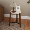 CIMOTA Round Side Table, 22.5" End Accent Table with Solid Wood Leg, White Marble Texture Tabletop, Metal Beam, Round Nightstand for Small Spaces/Living Room/Bedroom, White
