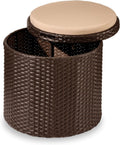 Best Choice Products Round Wicker Ottoman, Multipurpose Outdoor Furniture for Patio, Backyard, Additional Seating, Footrest, Side Table w/Storage, Removable Cushions – Brown/Beige