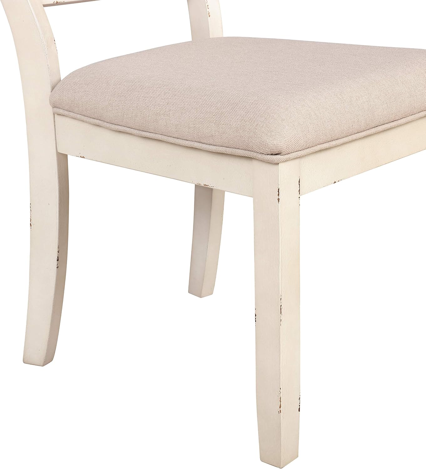 Roundhill Furniture Prato 6-Piece Dining Set, Dining Table with 4 Cross Back Chairs and Bench, Antique White and Distressed Oak Finish
