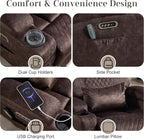 AHMED Dual Motor Power Swivel Rocker Recliner Chair, Velvet Brown | Electric Glider Rocking Chair, Massage & Heat, Cup Holders, LED Lights, USB A/USB C Ports