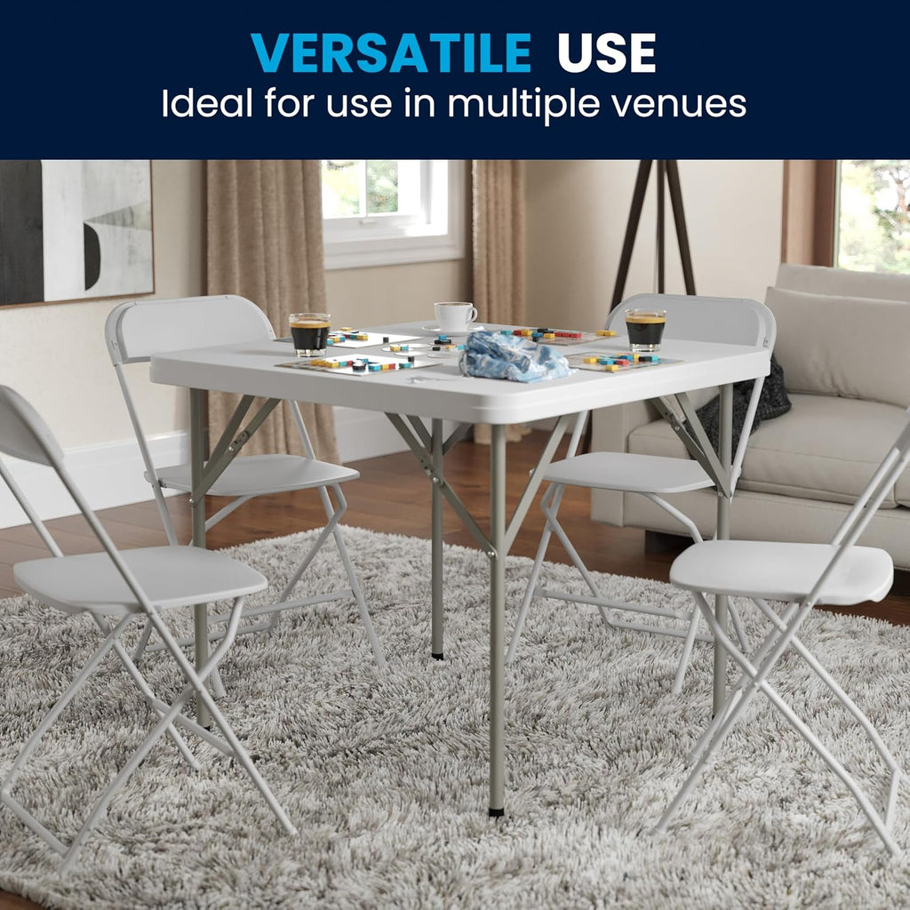 Flash Furniture Elon Square Plastic Folding Table, Portable Dining Card Table for 4 People, Indoor-Outdoor Use, 34.25", Granite White | Lightweight, Easy Storage, Commercial Grade