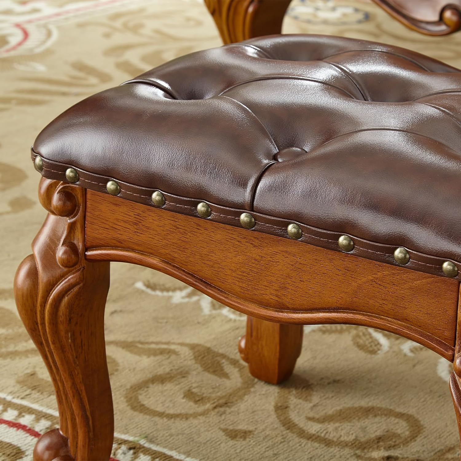 Foot Stool Ottoman Foot Rest Microfiber Leather Upholstered Footstool for Sofa, Living Room, Entryway, Solid Wood Stool (Retro Brown)