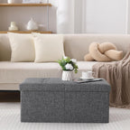 Storage Ottoman Bench Foldable Seat Footrest Shoe Bench End of Bed Storage with Flipping Lid, 75L Storage Space, 30 inches Linen Fabric Dark Grey