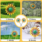 2pcs Sunflower Wind Spinner Outdoor, Freestanding Kinetic Wind Sculpture with Stake, Metal Windmill for Outside Garden Lawn Yard Art Decorations Yellow