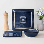 Herogo 12 Pieces Square Stoneware Dinnerware Set, Service for 4, Dinner Plates and Bowls Sets, Double Reactive Glaze Dishes Set for Kitchen, Scratch Resistant, Dishwasher Safe, Starry Blue