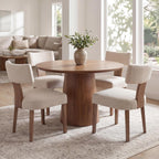 VESCASA Mid Century Modern Dining Chairs Set of 4, Upholstered Linen Dining Room Chairs with Ergonomic Curved Backrest, Solid Wood Legs, Kitchen Accent Chairs for Apartment, Farmhouse & Home, Beige