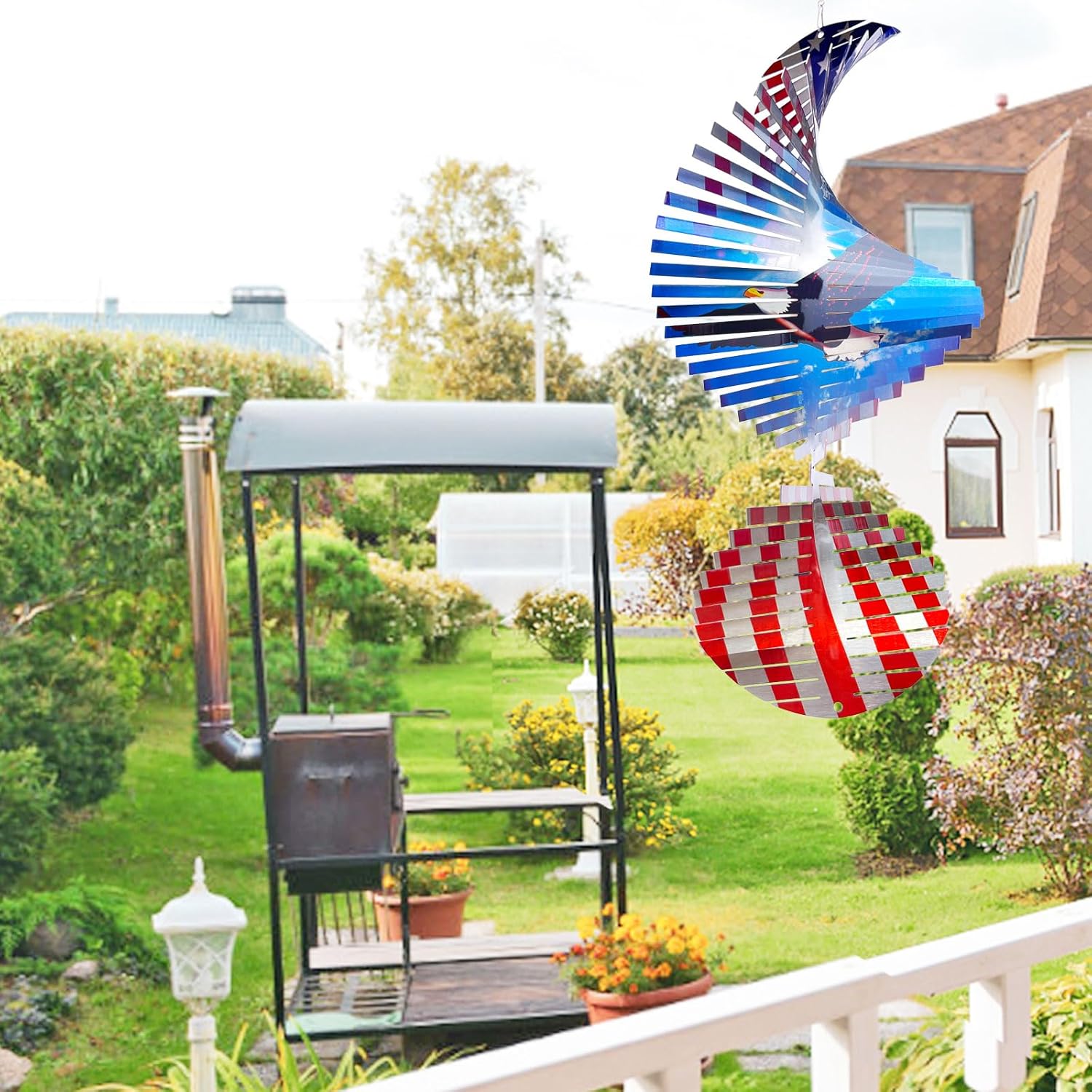 Wind Spinners Outdoor Creates a Soaring Eagle Effect, 3D American Flag Eagle Wind Spinner Hanging Independence Day/Memorial Day Decorations,Gifts for Men/Women,15in Garden Decor,Yard Art