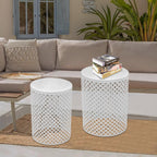 Side Table, Set of 2 Accent Table Decorative Garden Stools for Indoor Outdoor, Bedside Table End Table for Bedroom, Patio, Cafe, Bar, Garden, Nesting, White