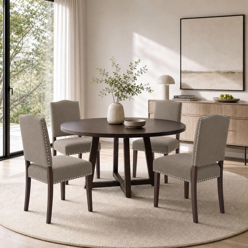 Upholstered Dining Chairs Set of 4 with Thickened Seat Cushion, Wooden Mid-Century Modern Fabric Farmhouse Kitchen Chairs for Dining Room Living/Restaurant/Reading Room