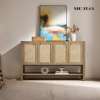 SICOTAS 55" Cherry Sideboard Buffet Cabinet with Rattan Doors, Rustic Farmhouse Coffee Bar Cabinet with Open Shelf, Warm Wood Credenza & Console Table for Kitchen, Dining Room, Entryway