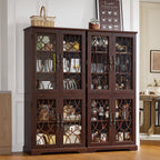 Joaxswe 67" Tall Pantry Cabinet, Wood Kitchen Pantries Cabinets with Glass Doors & Adjustable Shelves, Freestanding Vintage Cupboard with Large Storage for Dining Room, Bathroom, Walnut