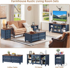 RWYHG Farmhouse TV Stand for 60 in TV, Entertainment Center for Living Room | Adjustable Shelves, Magnetic Glass Door, Sturdy Gourd Base, Wood Grain Top, High Capacity Storage Cabinet, Navy Blue