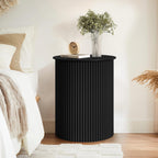 Round Fluted Side Table Set of 2, 17.7" Mid-Century Modern End Tables, Wooden Bedside Table Round Nightstand Small Circle Sofa Accent Table for Living Room, Bedroom Home(Black)