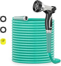 SPECILITE 50ft 304 Stainless Steel Garden Hose Metal, Heavy Duty Water Pipe with Nozzles for Yard, Outdoor - Flexible, Never Kink & Tangle, Puncture Resistant (Aqua)