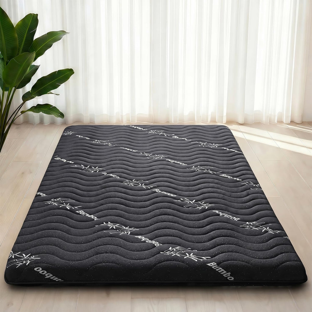 Japanese Floor Futon Mattress, 3.5" Thick Viscose Derived from Bamboo, Twin | Breathable Foldable Futon Mattress Tatami Mat, 100% High Density Foam, Roll Up Floor Bed for Guest Room Bedroom RV, Black