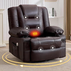 MAHOMICO Swivel Rocker Recliner Chair with Vibration Massage and Heat for Living Room,with Rocking Function and Side Pocket, PU Leather USB Charge Port,2 Cup Holders