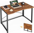 Huuger Folding Desk for Small Spaces, 31.5 Inch Foldable Computer Table | Easy Assembly, Small Writing Work Office Computer Desk, for Home Office, Study, Bedroom, Dorm, Space Saving, Rustic Brown