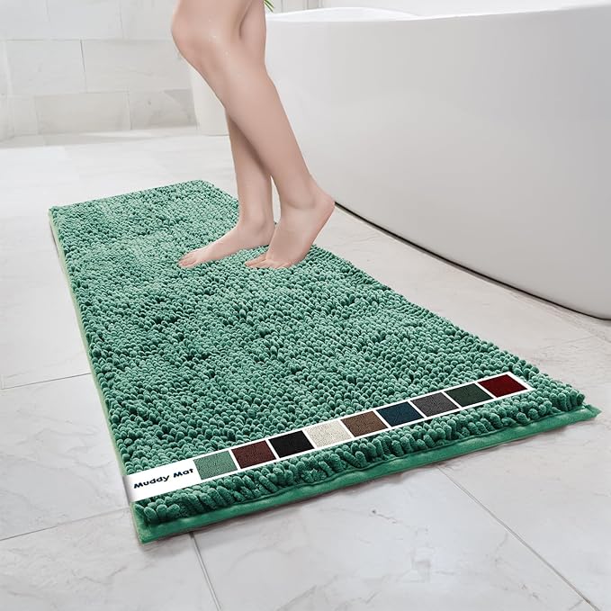 Muddy Mat Chenille Bathroom Rugs Quick Dry Microfiber Mats Non Slip Washable, Extra Thick, Soft and Highly Absorbent Bath Mats for Bathroom, Kitchen, and Shower Floor - Seafoam Green Runner 59"X24"