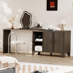 Mid Century Modern Fluted Buffet Cabinet with Storage, Accent Sideboard and Credenza Storage Cabinet with Doors, Wood Coffee Bar Console for Kitchen, Living Room (Walnut Brown, 47" 2-Door)