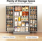 TANGZON 41"/47" Kitchen Cupboard, Kitchen Pantry Cabinet with Doors & Adjustable Shelves, Space Saving Larder Storage Cupboard Organiser for Dining Room Living Room Entryway (60 x 30 x 104cm, Grey)