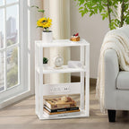 YUFAM 3-Tier Small Narrow Wood Side Table with Charging Station, Skinny Nightstand for Small Space, Slim Bedside Table with Storage for Couch, Thin End Table with USB Ports and Outlets, White