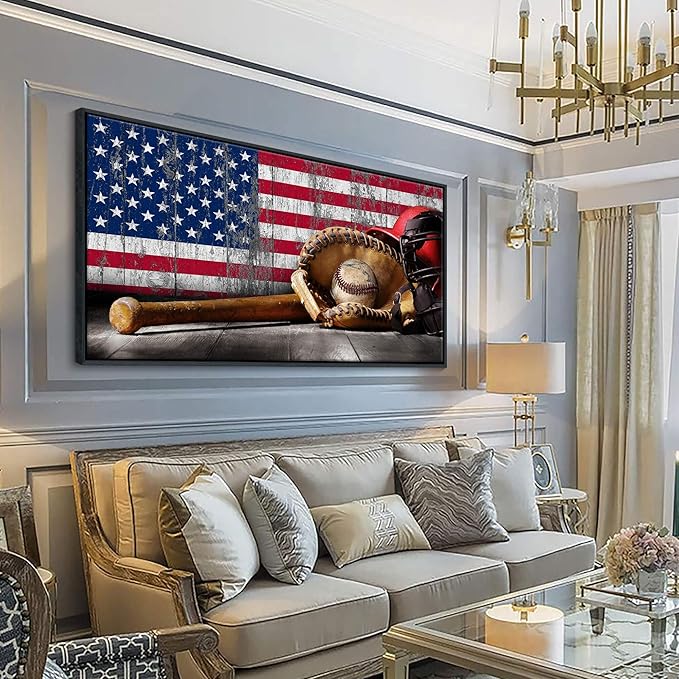 YDYSUNE Large Baseball Wall Art Vintage American Flag Canvas Wall Decor Prints Sports Pictures Paintings for Living Room Office Home Decorations Modern Artwork 29×58IN