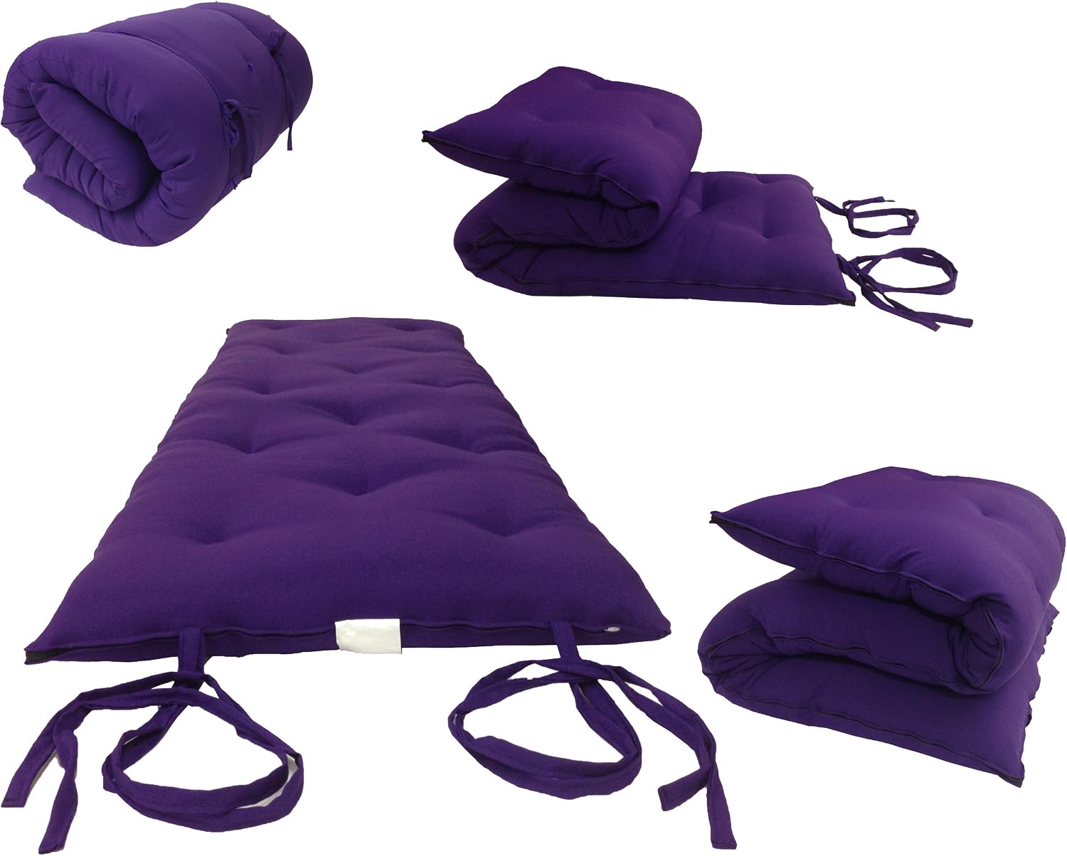 D&D Futon Furniture Queen Size Traditional Japanese Floor Rolling Mattresses, Cotton Batting/Foam/Polyester Batting, Shikifuton, Tatami, Mat 80 x 60 x 3 Thick, Purple