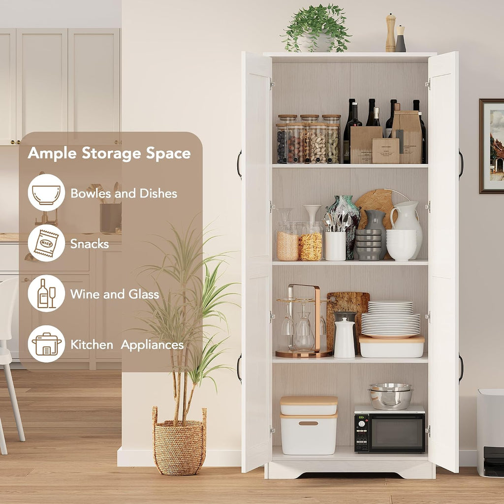 GAOMON Adjustable Shelf Storage Cabinet 60" Tall White, 2-Door Pantry with Shelves for Kitchen Organization, Bathroom Storage, Living Room