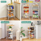 Giwil Vegetable Fruit Basket for Kitchen Pantry Organizers Storage, 4-Tier Utility Rolling Cart on Wheels with Wood Rack and Drawer Wire Baskets for Onions Potatoes Snacks, White