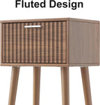 LAATOOREE Nightstands Set of 2, Small Fluted Side Table, Bedside Table with Solid Wood Feet; Modern Mid-Century End Table for Bedroom, Small Space