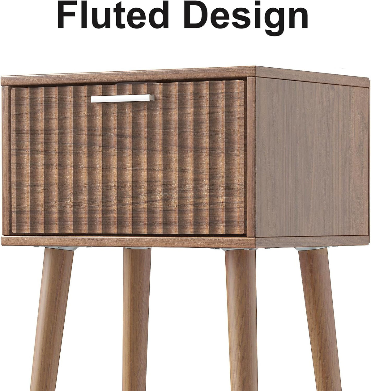 LAATOOREE Nightstands Set of 2, Small Fluted Side Table, Bedside Table with Solid Wood Feet; Modern Mid-Century End Table for Bedroom, Small Space