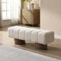 50" Upholstered Dining Bench, No-Assembly Chenille Fabric Ottoman Stool with Wood Legs, 300LB Capacity Multi-Functional Seating for Entryway, Bedroom, Bedside, Living Room, Beige