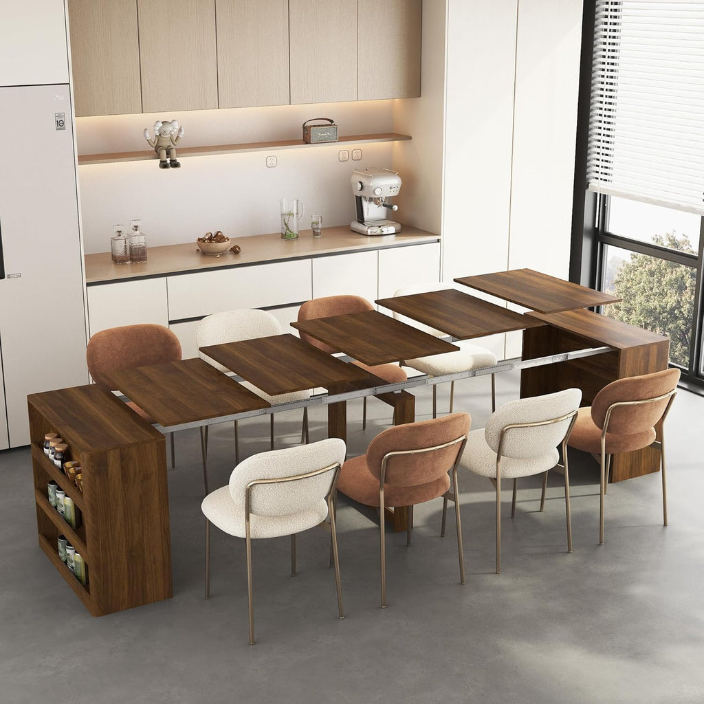 27.5"/122.8" Extendable Dining Table, Kitchen Dining Room Table with MDF Wooden, Multifunctional Expandable Console Table for Entryway for Living Room Dining Room (No Chairs)