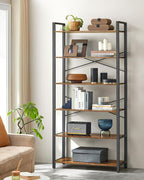 VASAGLE 6-Tier Bookshelf, Bookcase with Steel Frame, Book Shelf for Living Room, Home Office, Study, 11.8 x 31.5 x 73.2 Inches, Industrial Style, Rustic Brown and Ink Black ULLS082B01