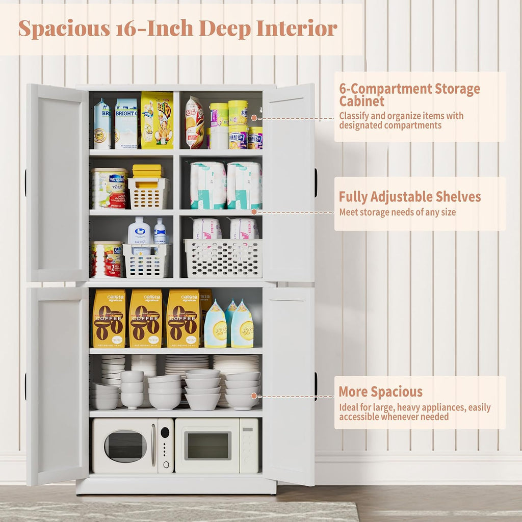 Steel Kitchen Pantry Cabinet with Barn Doors and Adjustable Shelves, Metal Farmhouse Storage Cabinets for Living Room, Bathroom, Kitchen Storage