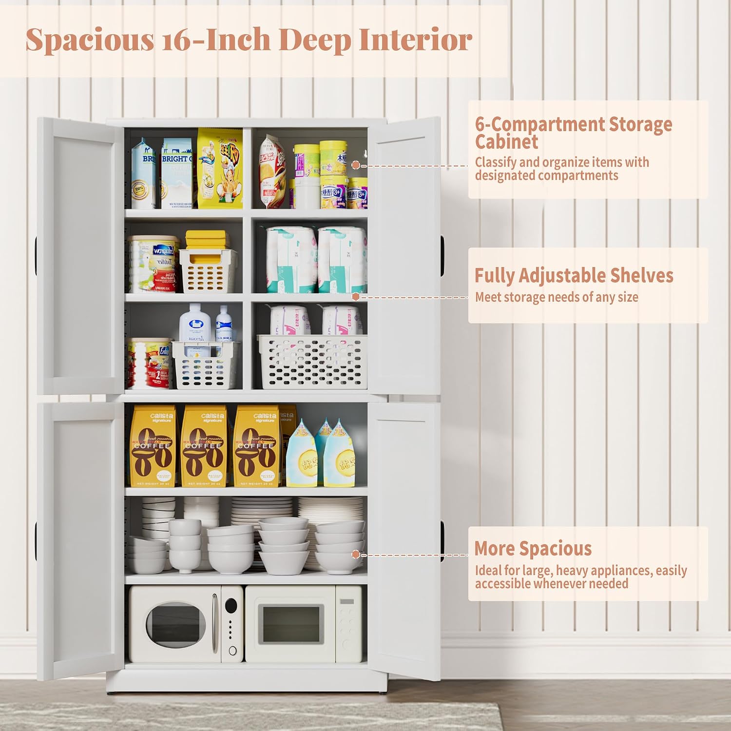 Steel Kitchen Pantry Cabinet with Barn Doors and Adjustable Shelves, Metal Farmhouse Storage Cabinets for Living Room, Bathroom, Kitchen Storage