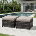 Joyside Outdoor Ottoman Set of 2, Patio Large Ottoman Foot Rest with Thickened Cushions, Outdoor Wicker Foot Stool for Porch, Deck Use